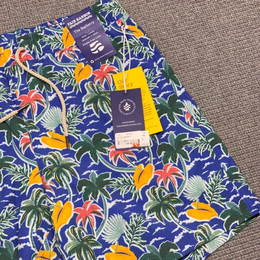 Fair Harbor The Bayberry Mens Swim Trunks Blue Tropical Palm 7